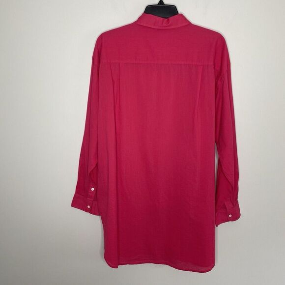 J.CREW Button Up Beach Shirt Women Large Cotton Voile Fuchsia Pink Relaxed BX621 - Picture 6 of 14
